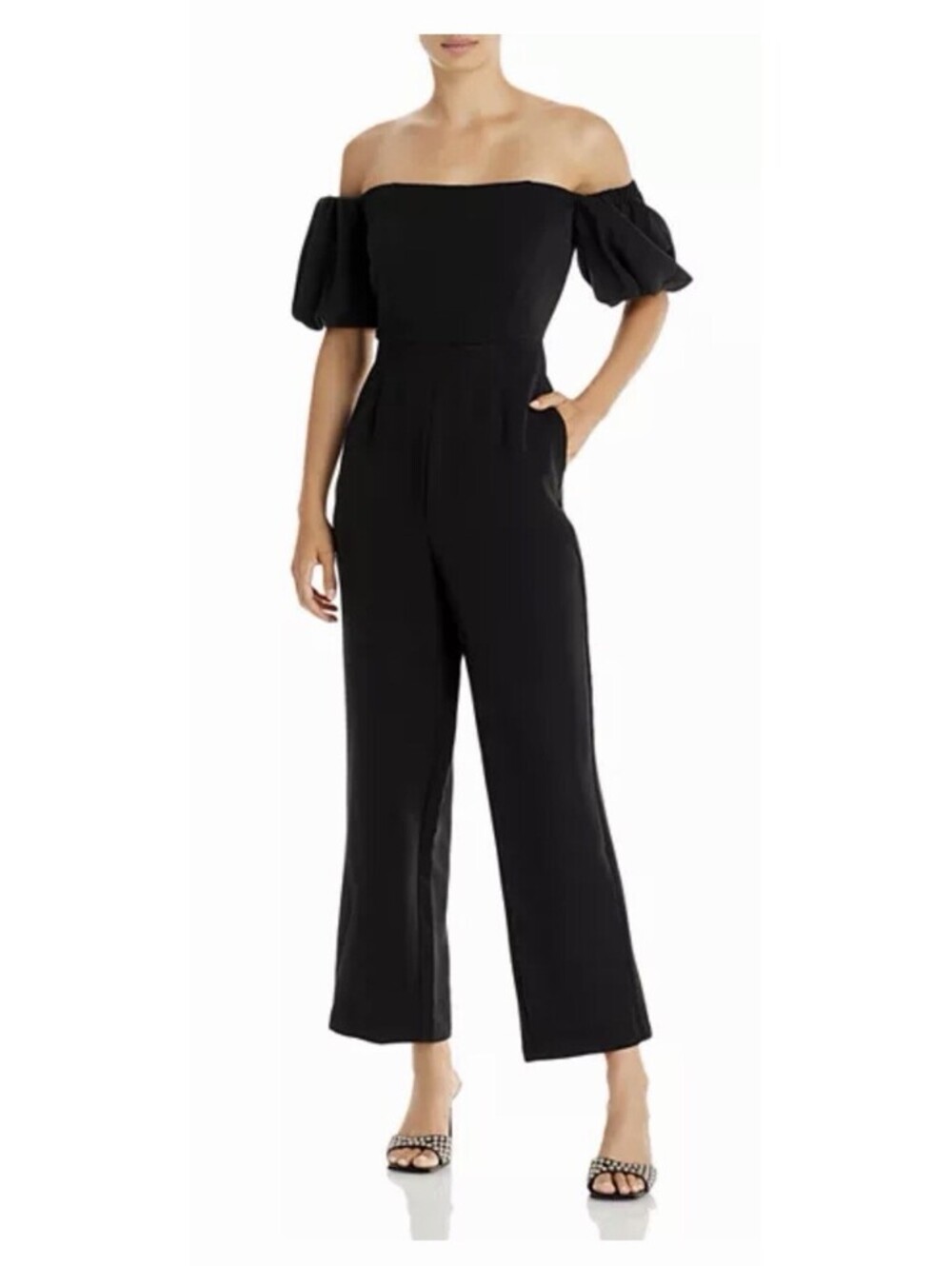 Womenβs β Sam Edelmanβ Puff Sleeves Off Shoulder Jumpsuit, Size 0 Regular, Black